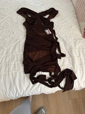 PrettyLittleThing Brown Wrapped Bodycon Dress